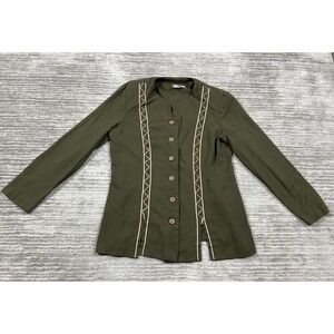 Lady Carol Jacket Womens 14 Green Button Front Padded Beaded Casual
